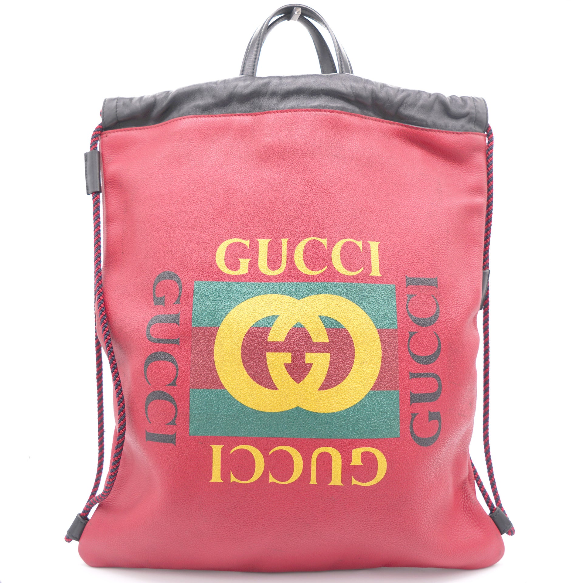 Red Leather Coco Capitan Logo Drawstring Backpack Bag