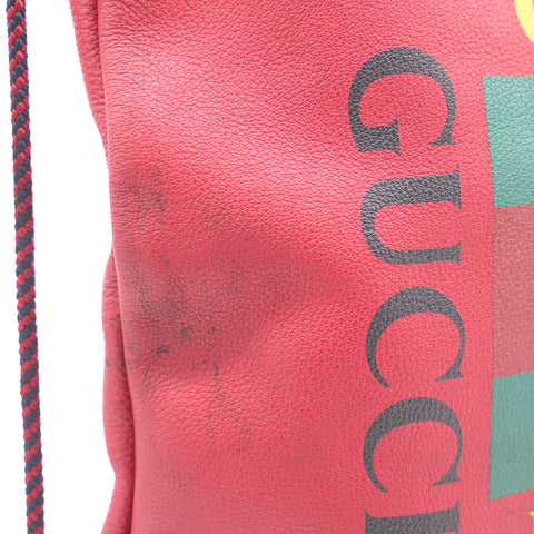 Red Leather Coco Capitan Logo Drawstring Backpack Bag
