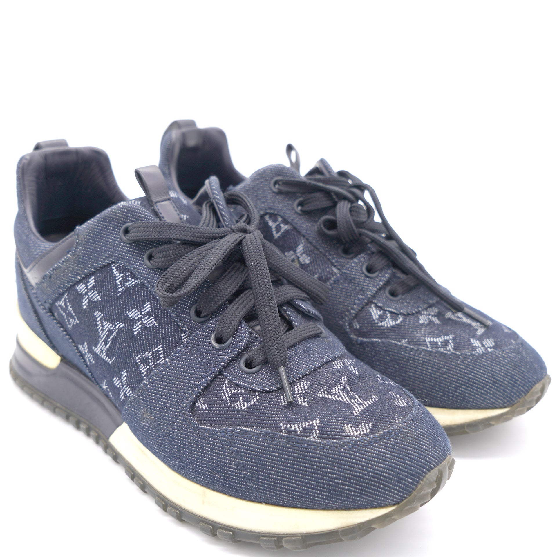 Louis Vuitton Blue Denim, Leather Run Away Sneakers Size 37 at 1stDibs