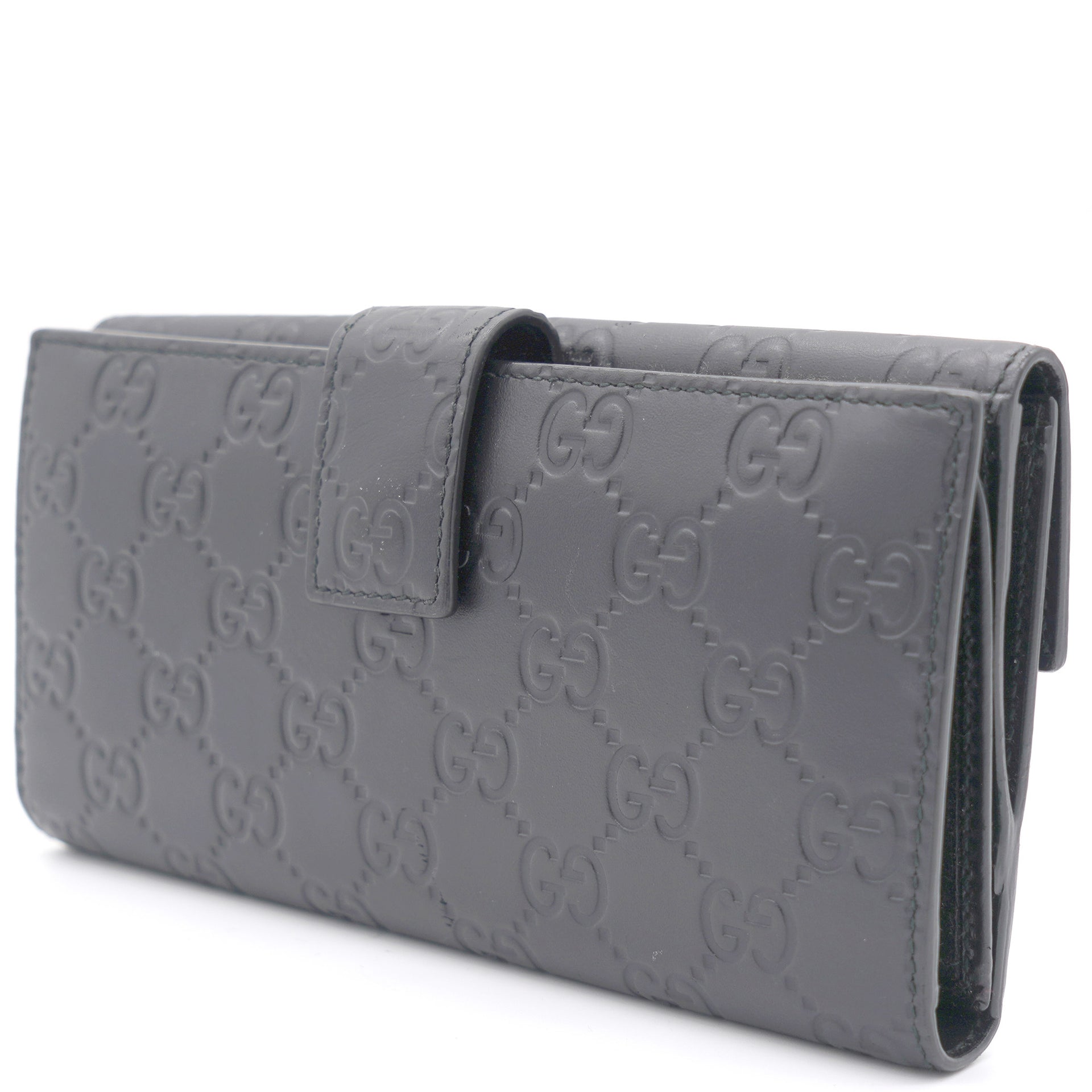 Black Guccissima Leather Flap Long Wallet