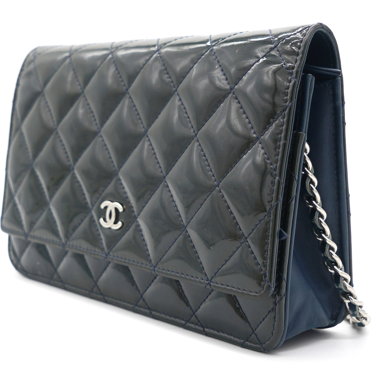 Chanel Black Crinkled Patent Leather WOC Wallet on Chain