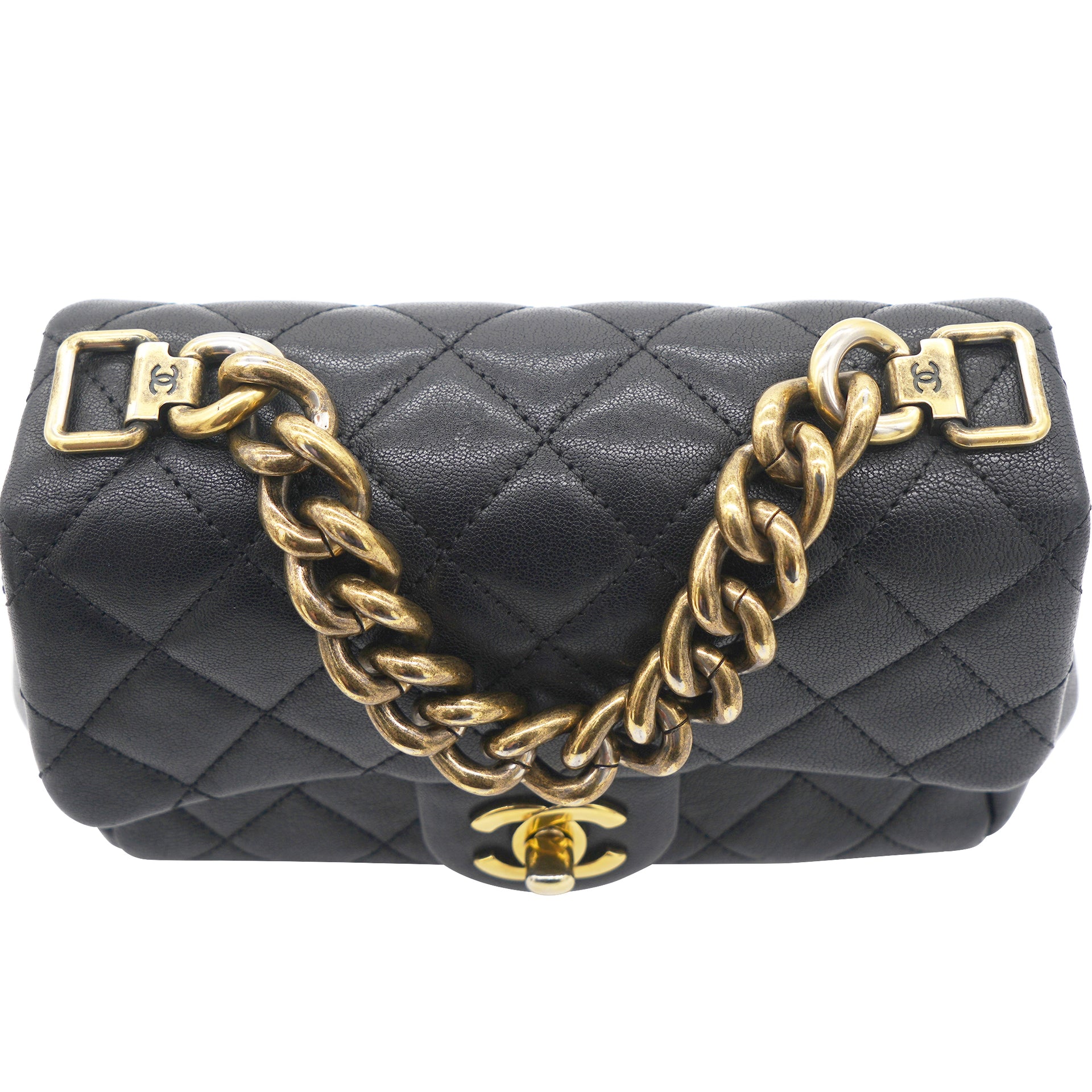 Chanel Mini Adjustable Gold Ball Chain Black Leather