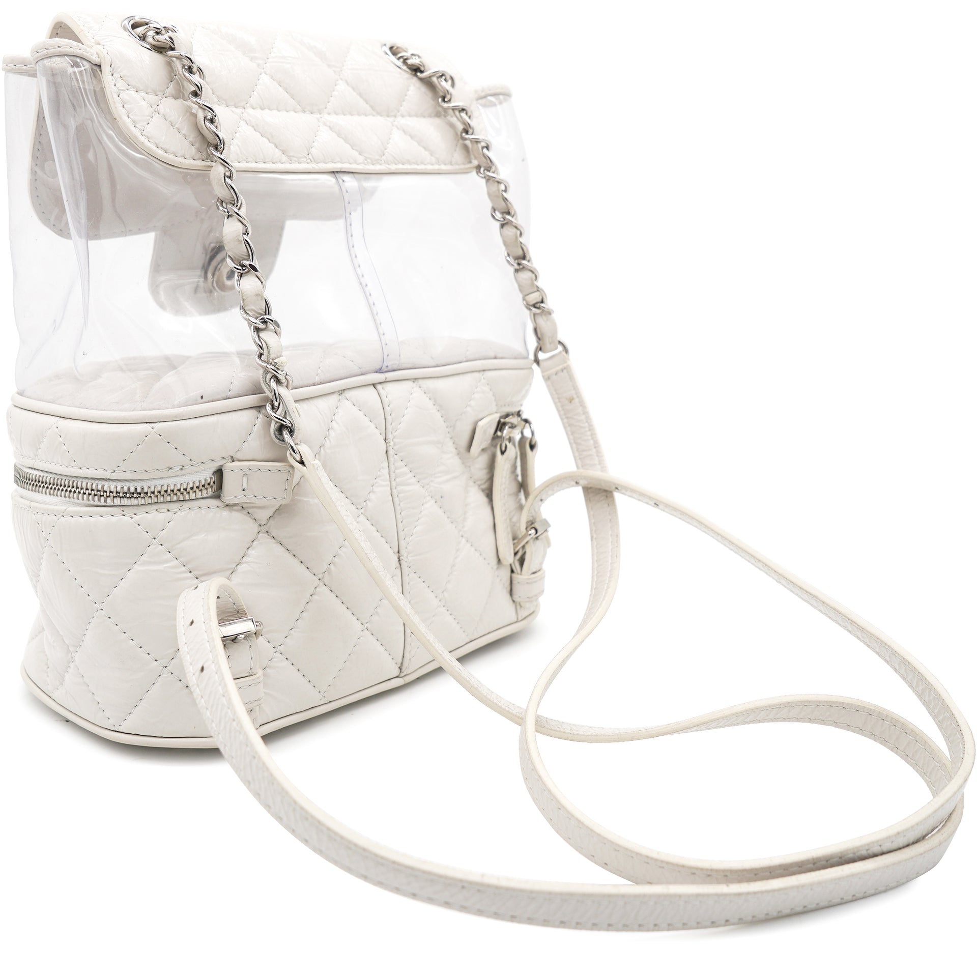 Chanel Vanity Zip Flap Backpack Quilted Calfskin PVC Transparent