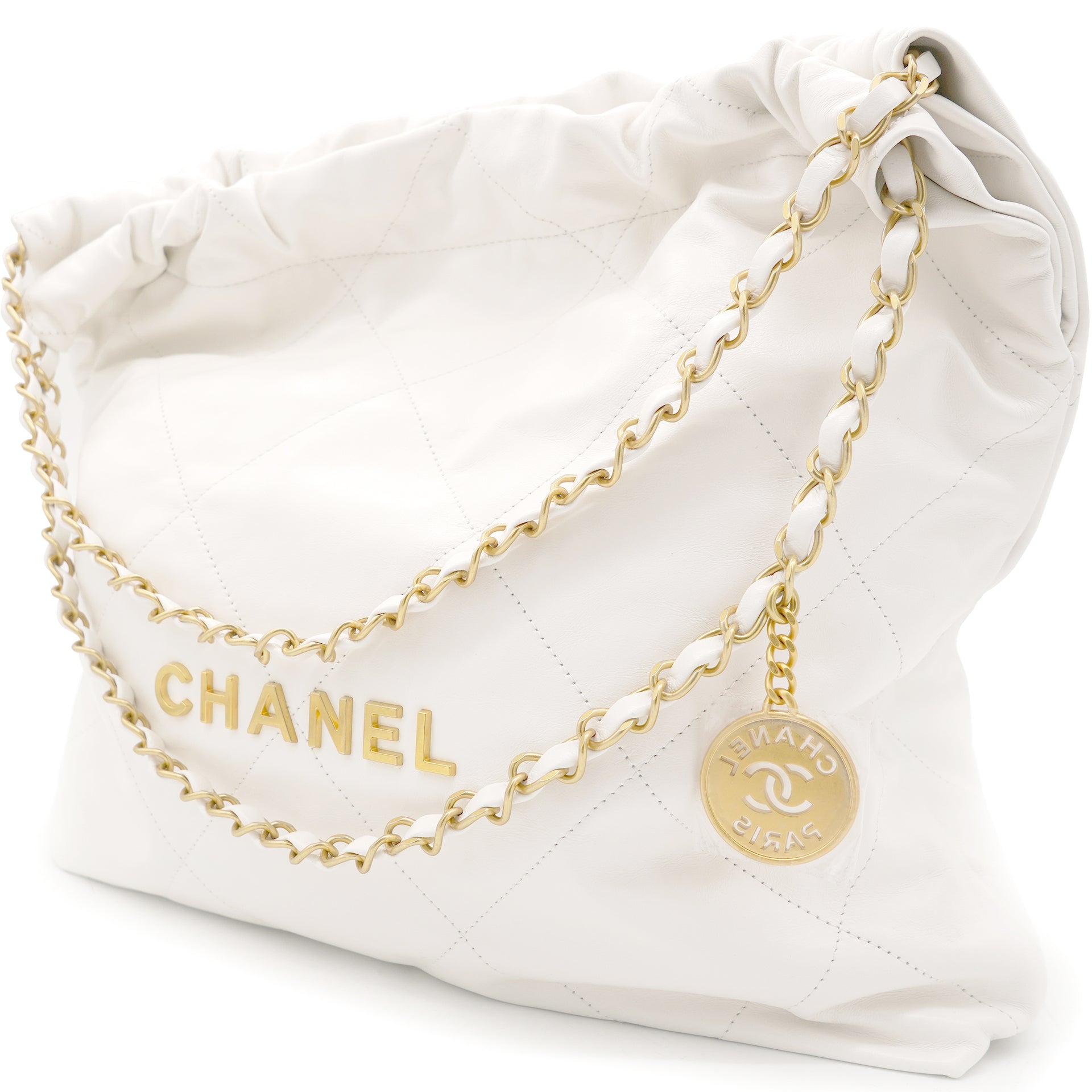 CHANEL Shiny Calfskin Quilted Small Chanel 22 White 1108512