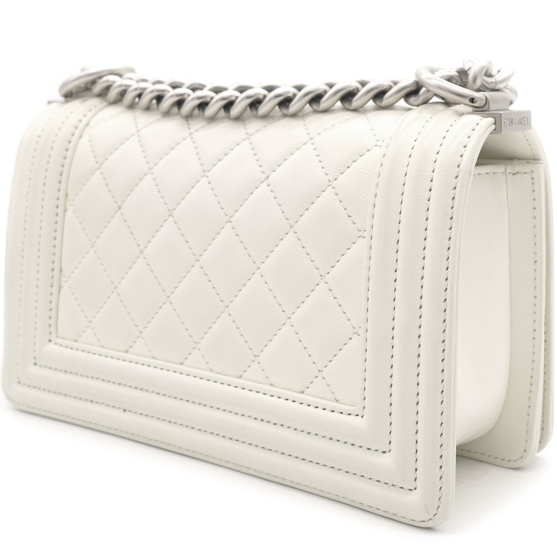 Calfskin Quilted Small Boy Flap White