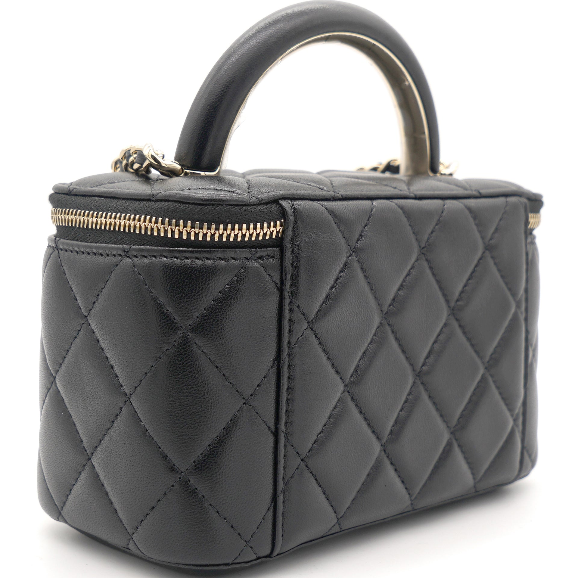 Chanel CC Top Handle Vanity Case with Chain Quilted Lambskin with Metal  Mini Gray 2158341
