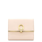 Beige Leather Gancini Clip Compact Wallet