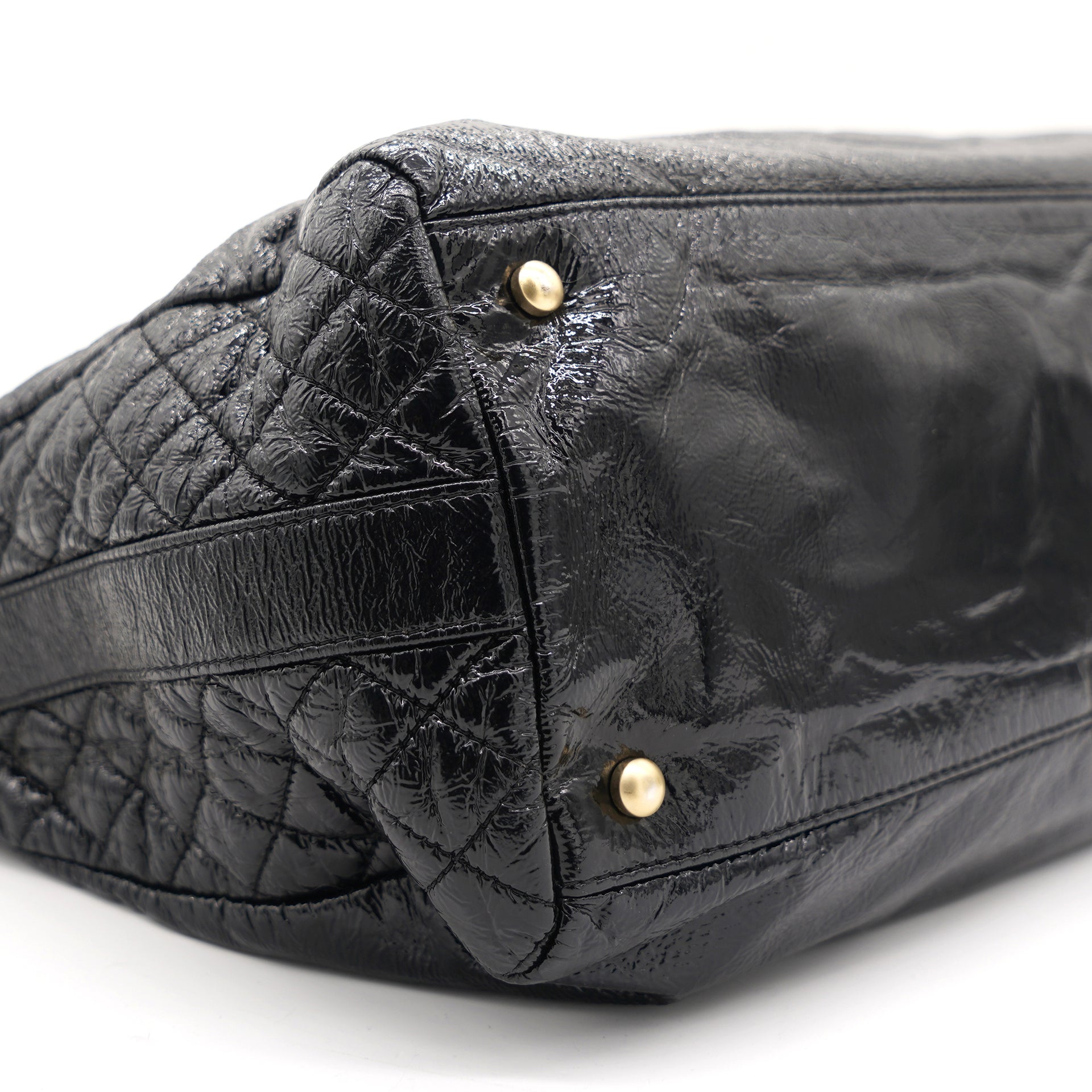 Patent Medium Rock and Chain Bowler Bag Black