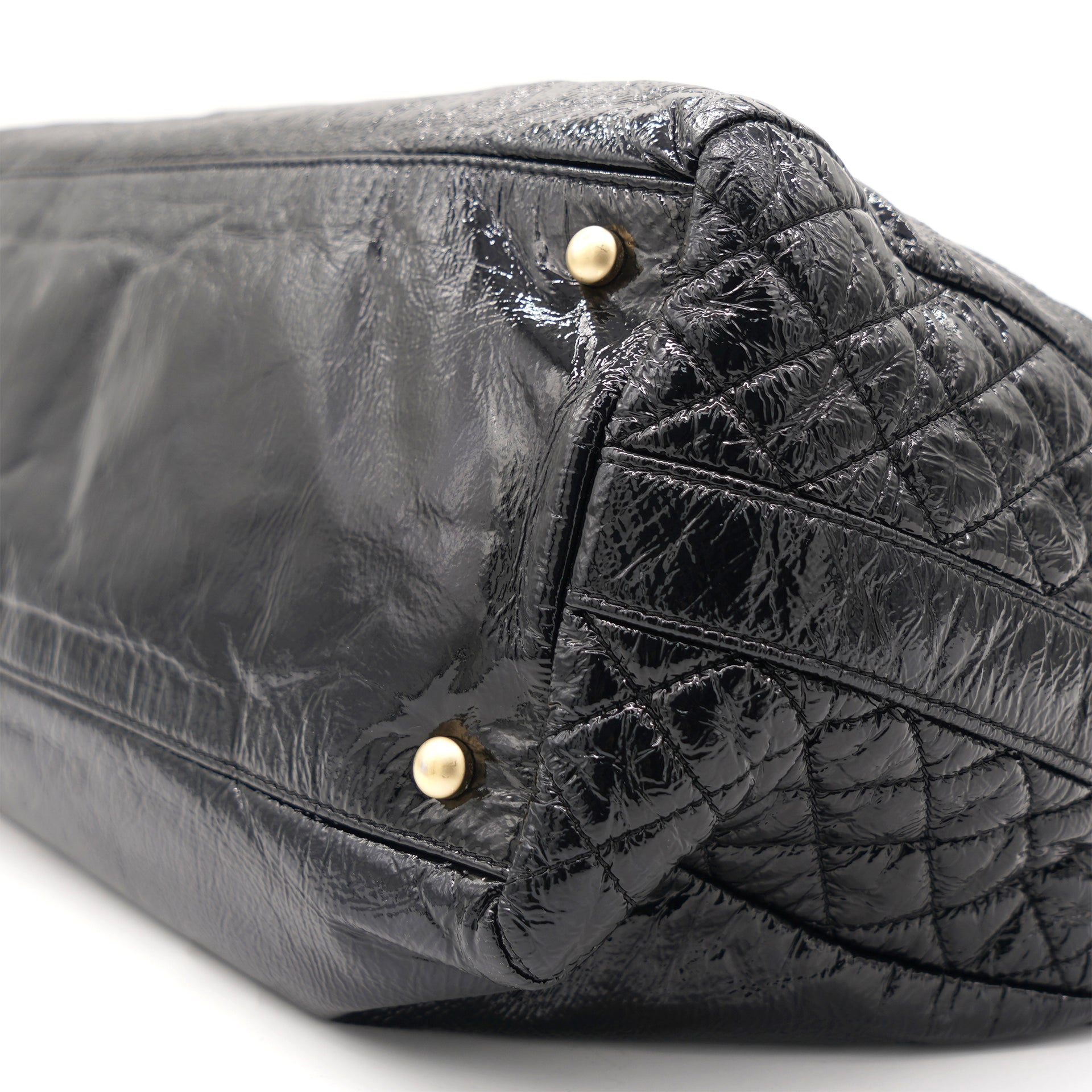 Patent Medium Rock and Chain Bowler Bag Black