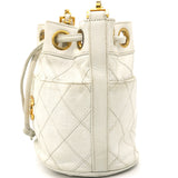 Bucket Drawstring Vintage Quilted Mini White Lambskin Bag