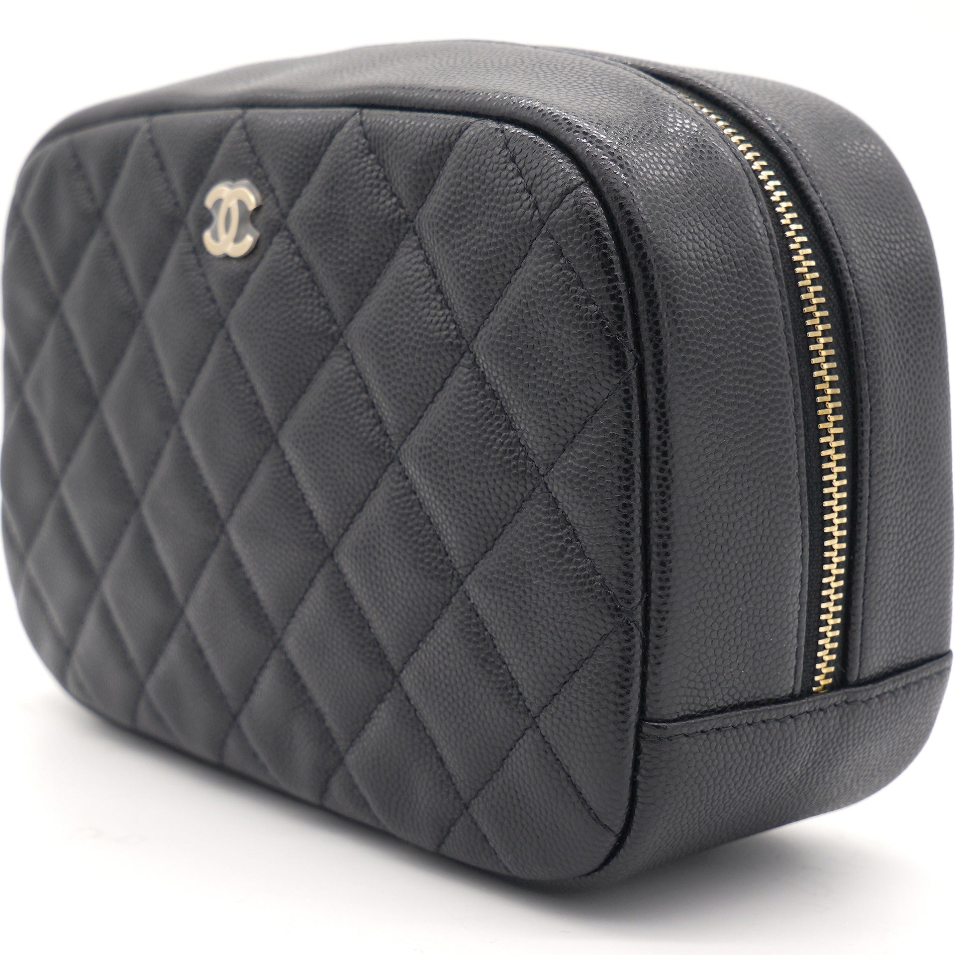 Caviar Quilted Curvy Pouch Cosmetic Case Black