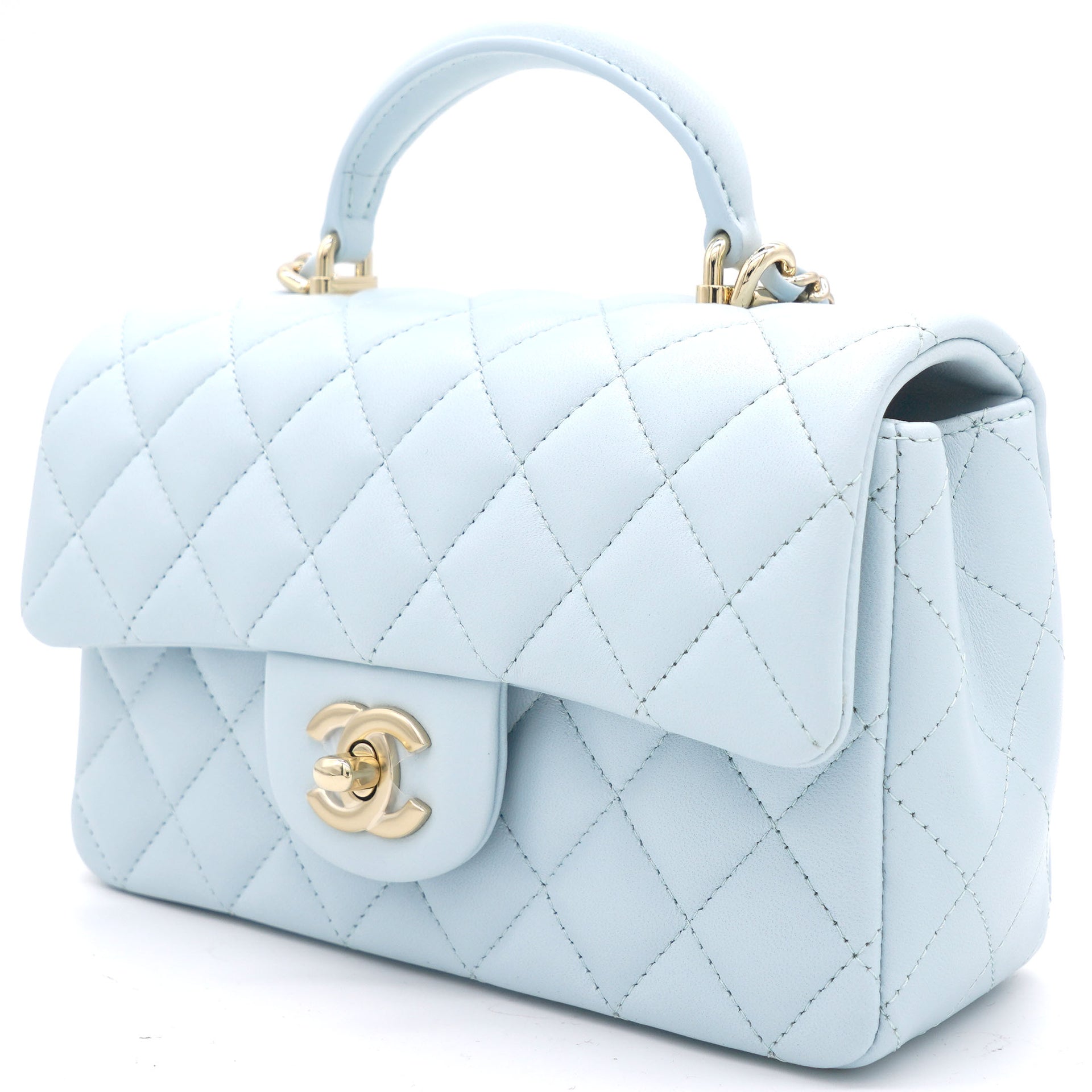 Chanel Lambskin Quilted Mini Top Handle Rectangular Flap Light