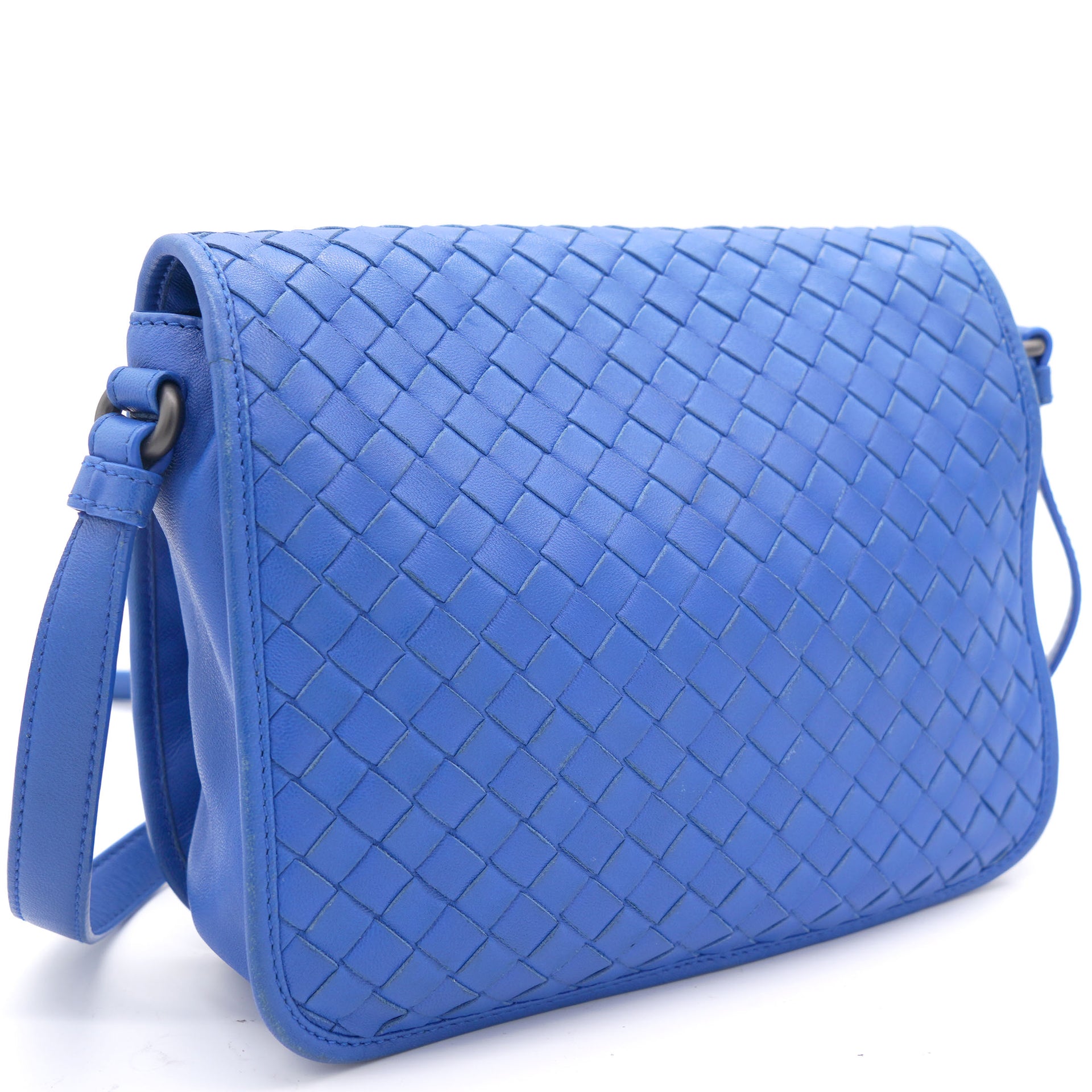 Blue Intrecciato Leather Crossbody Bag