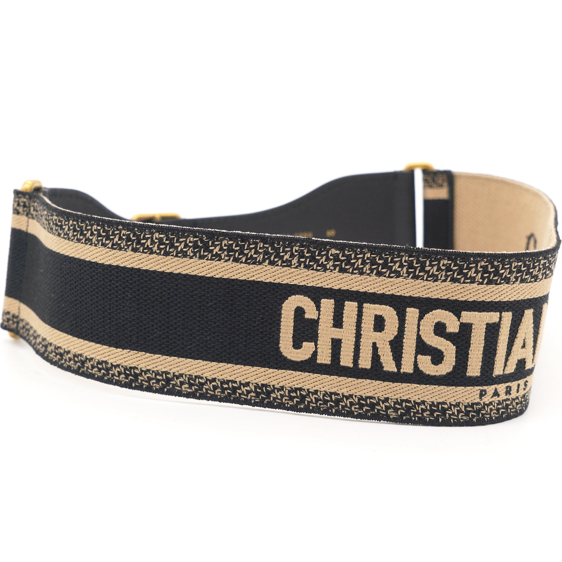 Black and Beige 'CHRISTIAN DIOR' Embroidered Canvas Belt 80