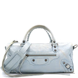 Light Blue Lambskin Leather Motorcycle City Bag