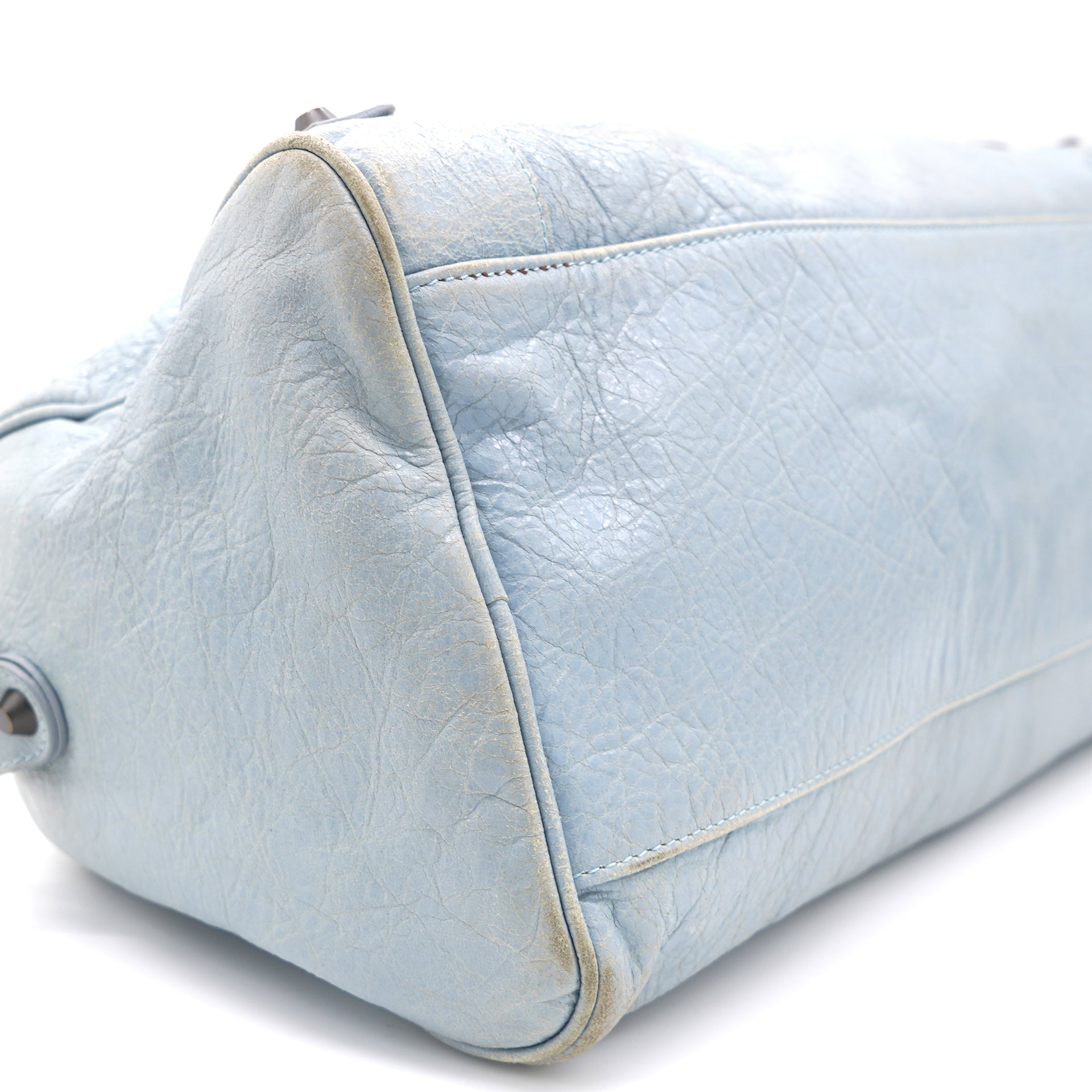 Light Blue Lambskin Leather Motorcycle City Bag