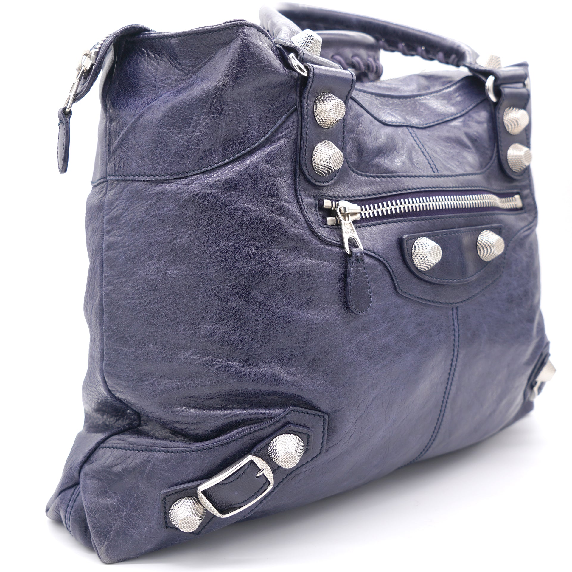Blue Lambskin Leather Giant 12 Silver Motorcycle Vertical City Bag