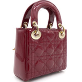 Red Cannage Patent Leather Mini Chain Lady Dior Tote