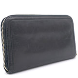 Black Calf Leather Zip Around Wallet