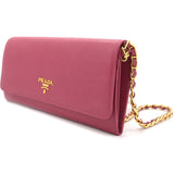 Pink Saffiano Lux Leather Logo Plaque Wallet On Chain