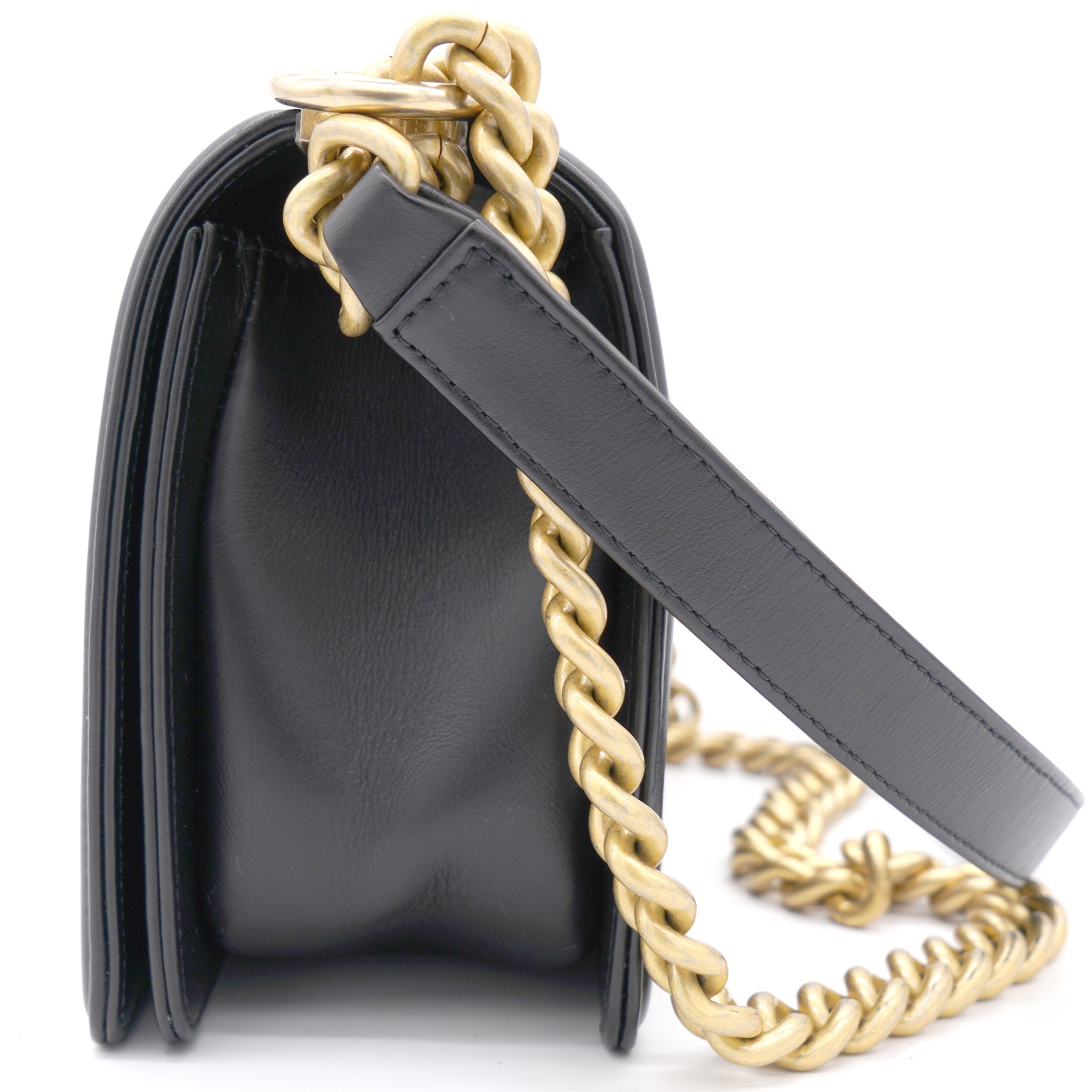 Black Chevron Leather Medium Boy Flap Bag