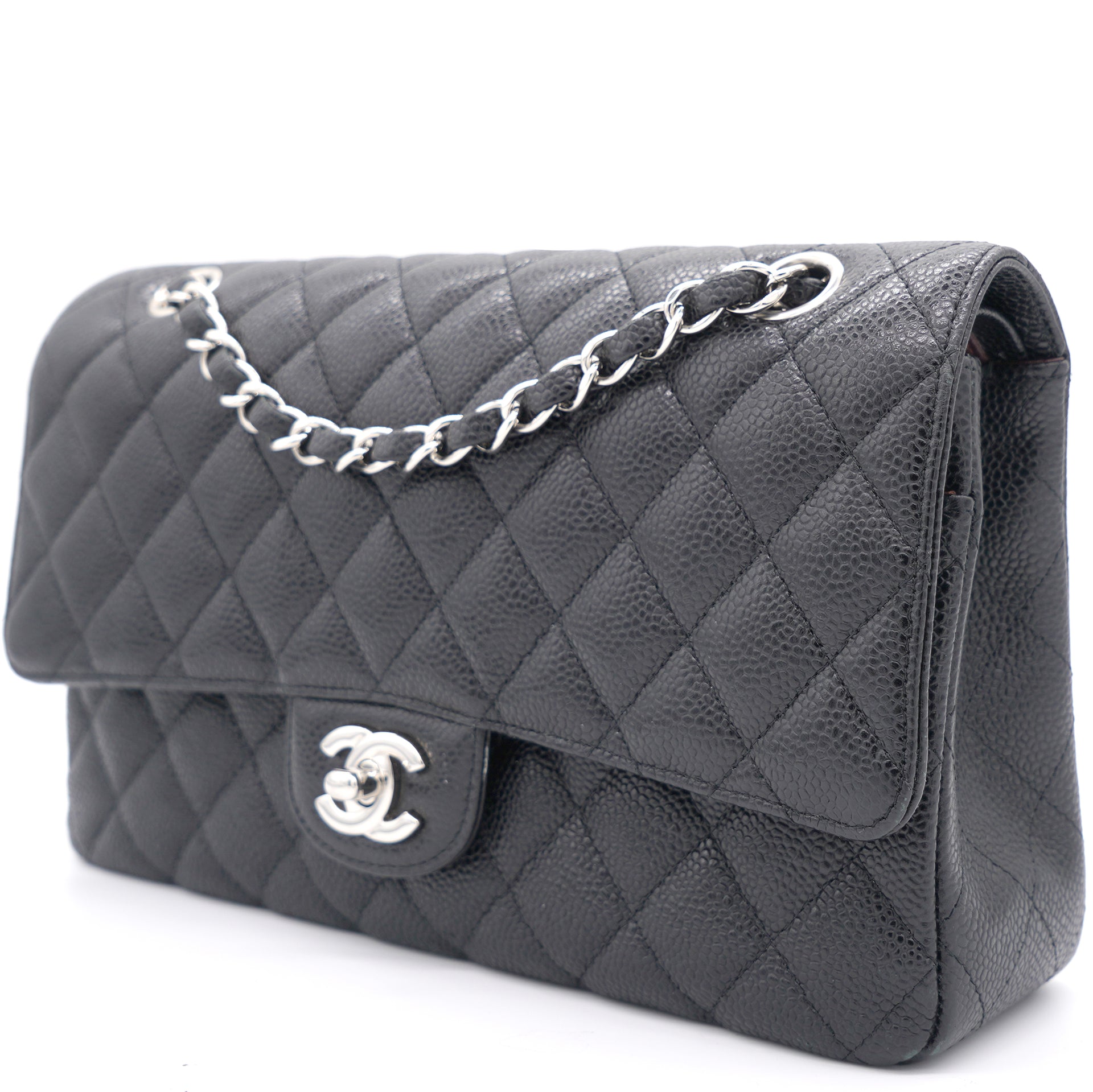Caviar Quilted Medium Double Flap Black SHW