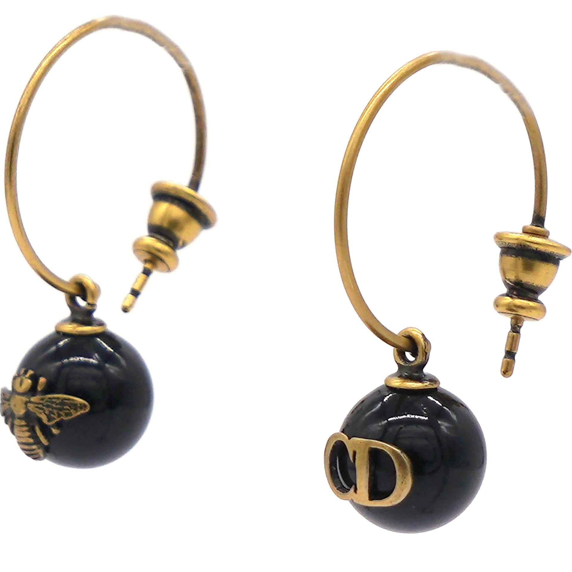 Gold Resin Black Open Hoop Earrings