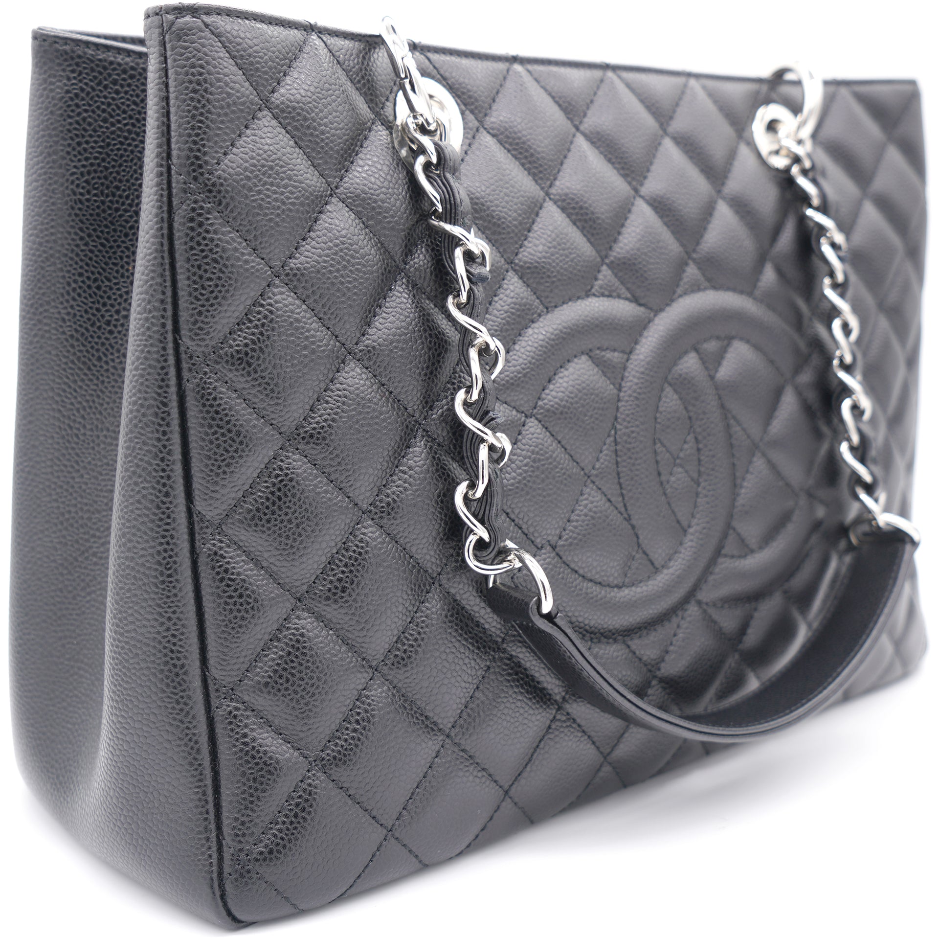 CHANEL Caviar GST 13 Grand Shopping Tote Chain Shoulder Bag Black For Sale  at 1stDibs