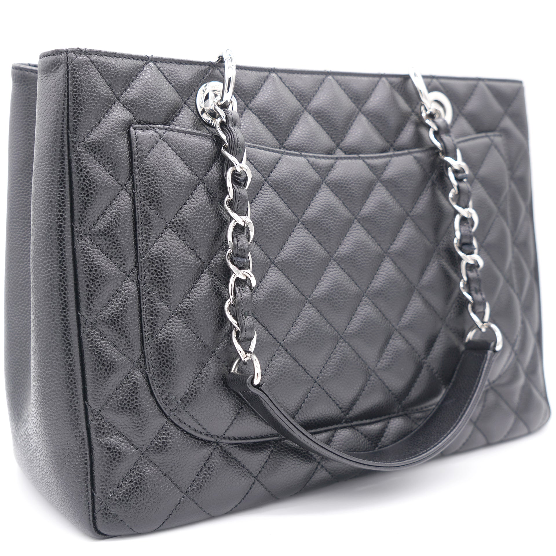 Black Quilted Caviar Leather Grand GST Shopper Tote Bag