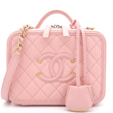 Chanel Pink Quilted Caviar Leather Medium CC Filigree Vanity Case