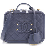 Chanel Quilted Medium CC Filigree Vanity Case Dark Navy Caviar