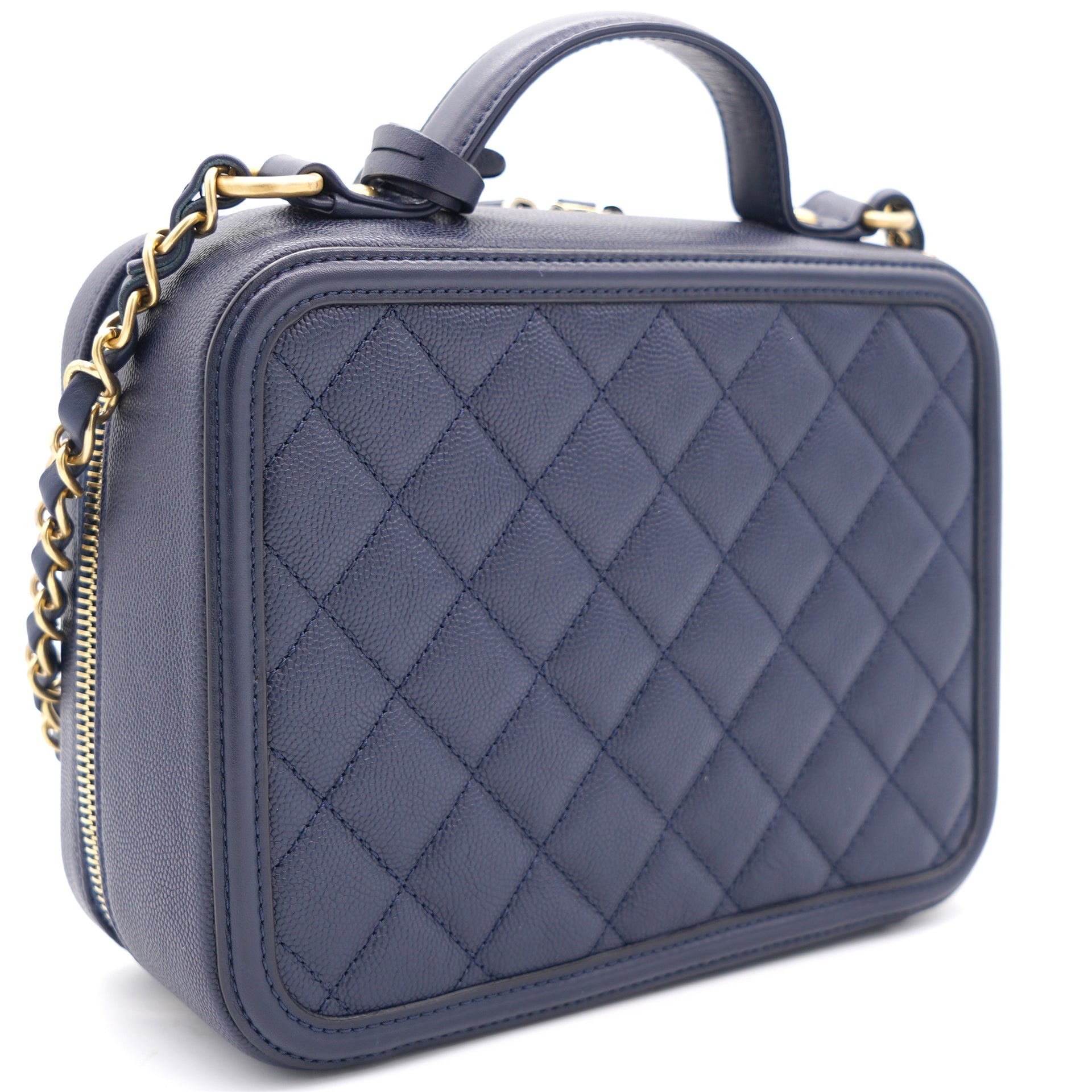 Chanel Navy Blue/Black Quilted Leather Small CC Filigree Vanity Case Bag  Chanel