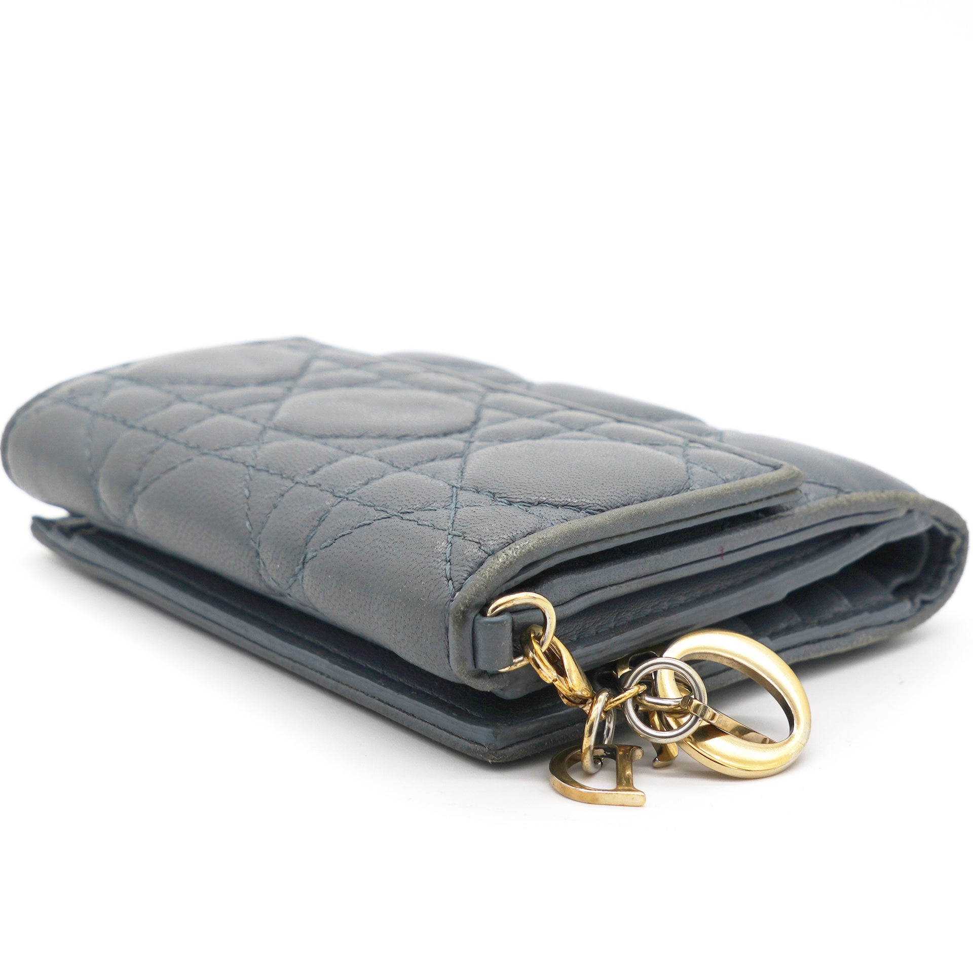 Grey Cannage Lambskin Leather Lady Dior French Wallet