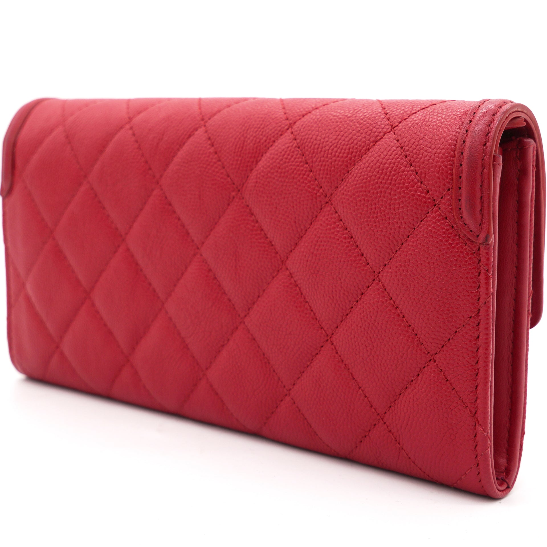 Caviar Quilted Large Filigree Gusset Flap Wallet Red