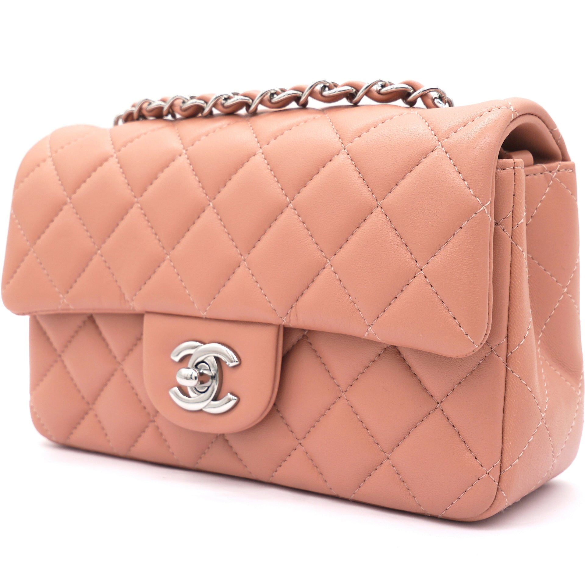 Chanel Pearl Crush Square Flap Bag Quilted Lambskin Mini Pink 2196321