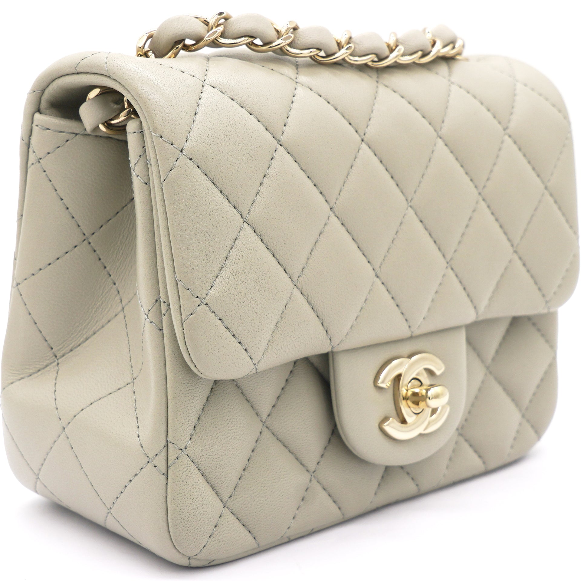 Chanel Grey Quilted Lambskin Mini Rectangular Flap Pale Gold Hardware, 2022  Available For Immediate Sale At Sotheby's