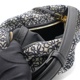 Cubi Anagram Small leather-trimmed logo-jacquard tote Navy