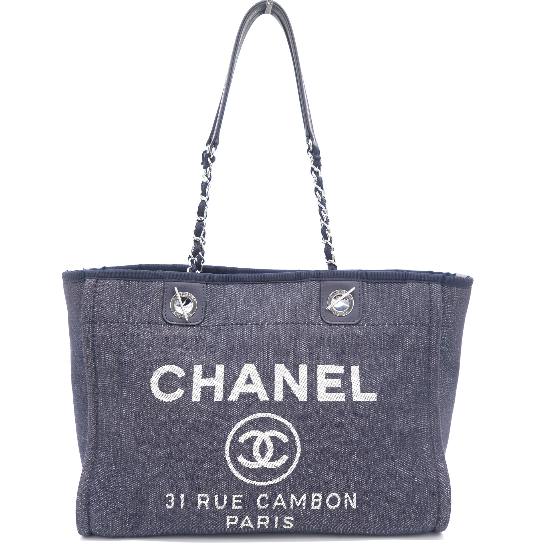 Chanel Deauville Large Shopping Tote Bag A66941 Denim Blue Purse