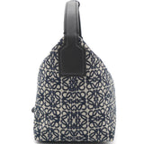 Cubi Anagram Small leather-trimmed logo-jacquard tote Navy