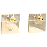 CC Light Gold and White Enamel Square Stud Earrings