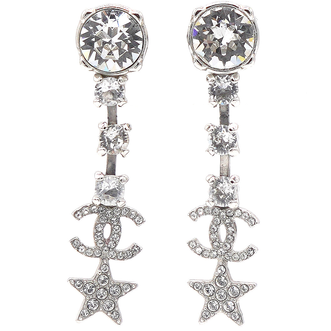 Chanel CC and Stars Silver Tone Drop Earrings – STYLISHTOP