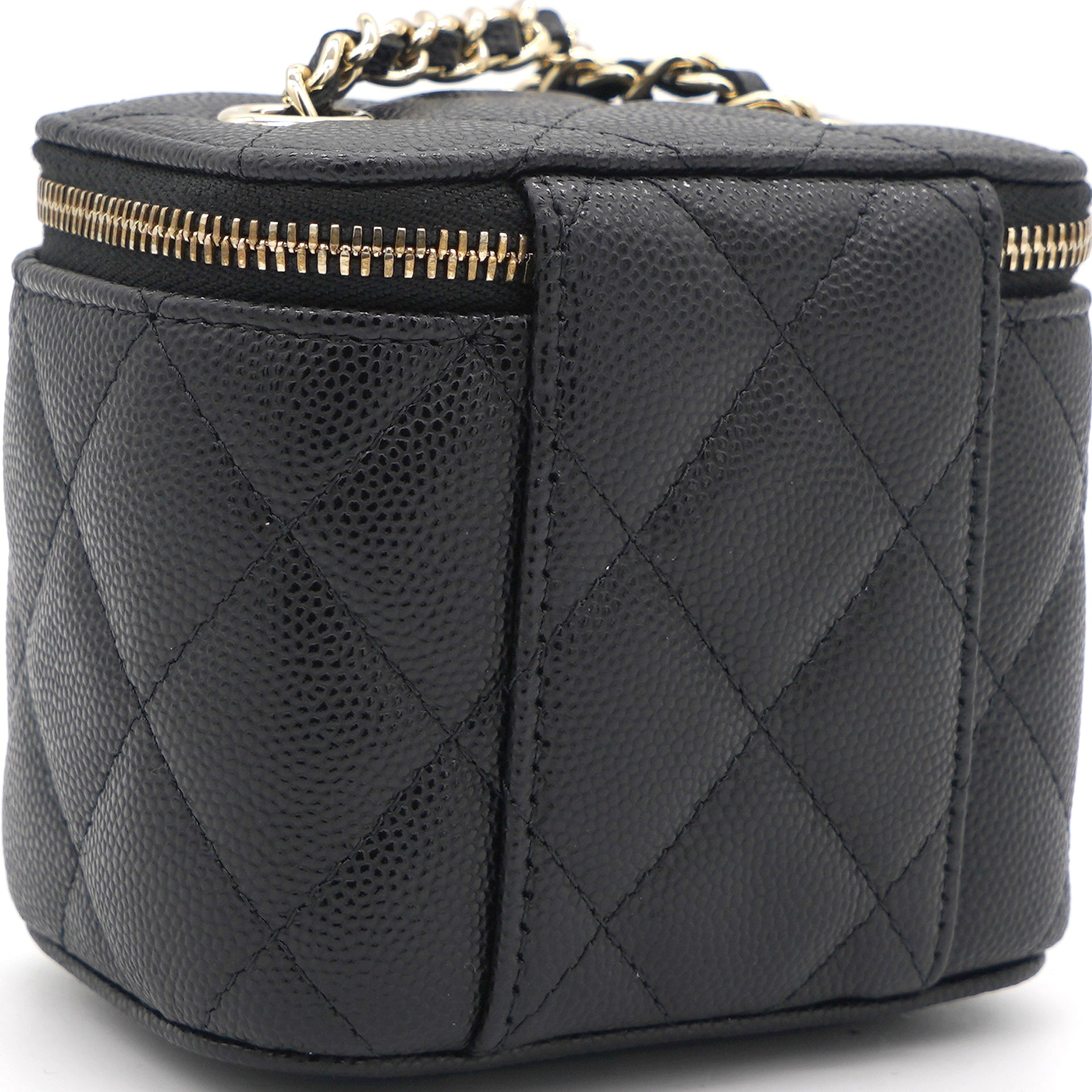 Caviar Quilted Small Vertical Coco Beauty Vanity Case With Chain Black