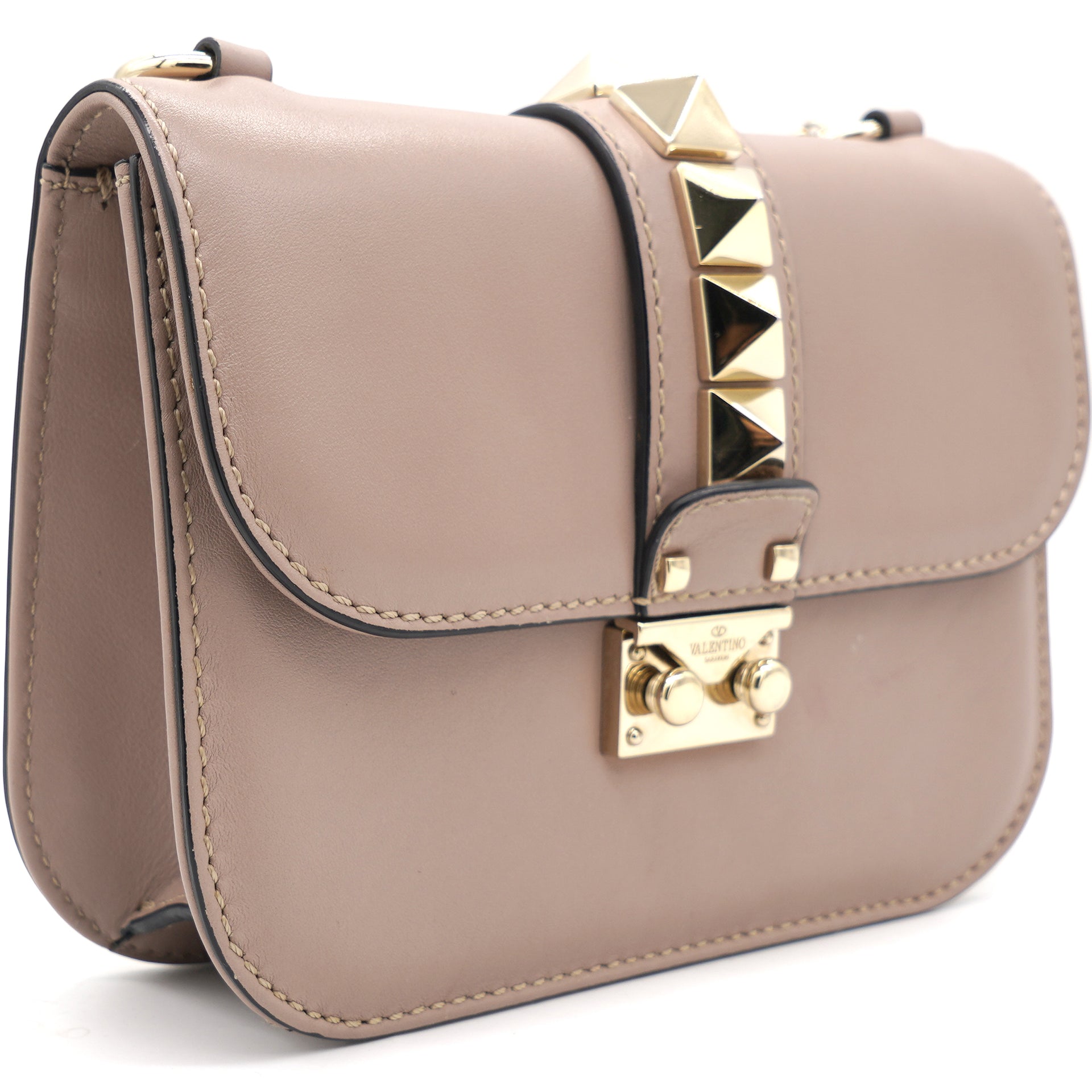 Valentino Rockstud Glam Lock Small Star Embellished Shoulder Bag Poudre  Nude Pink Leather