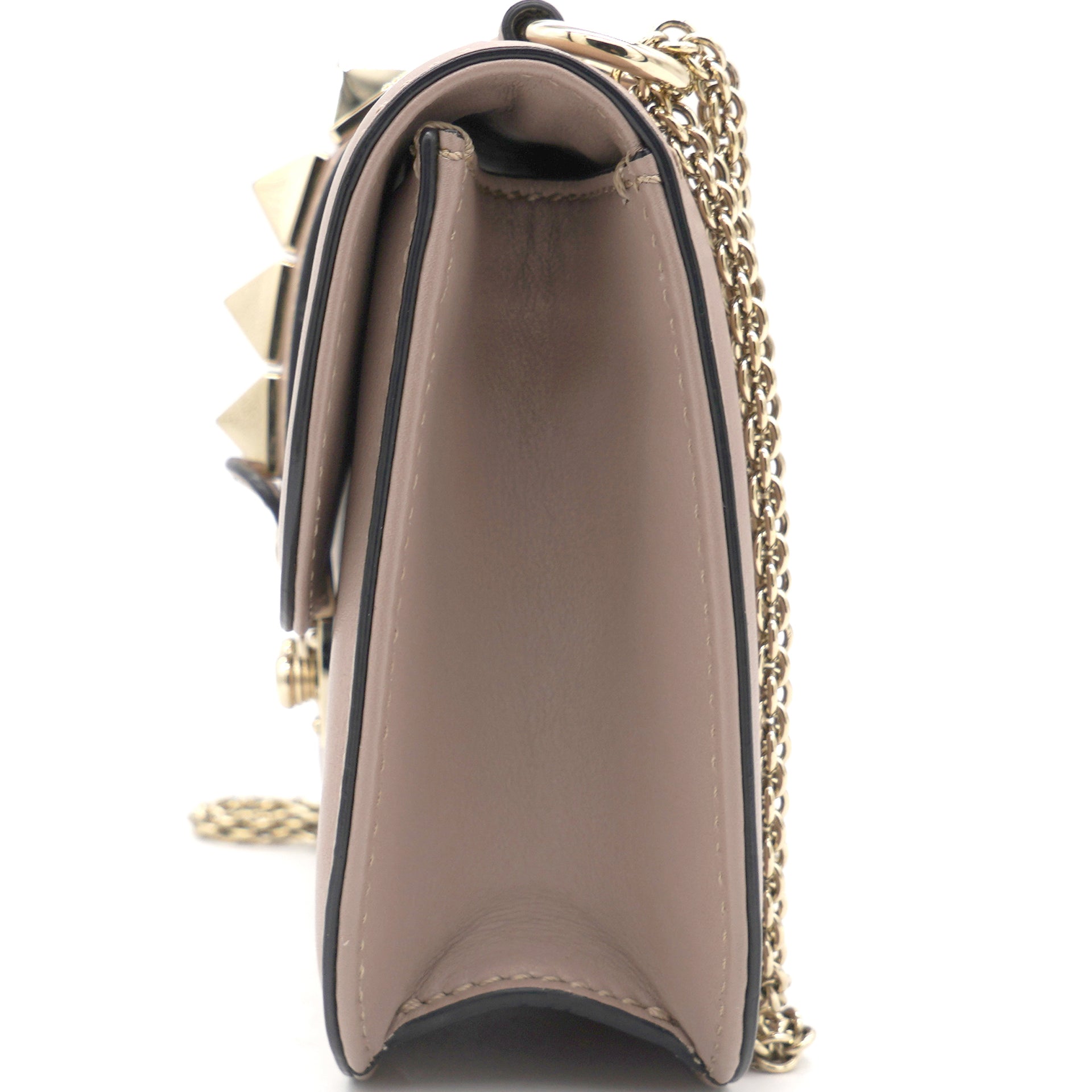 Nude Leather Small Rockstud Glam Lock Flap Bag