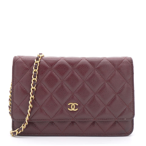 Caviar Quilted Wallet On Chain WOC Burgundy