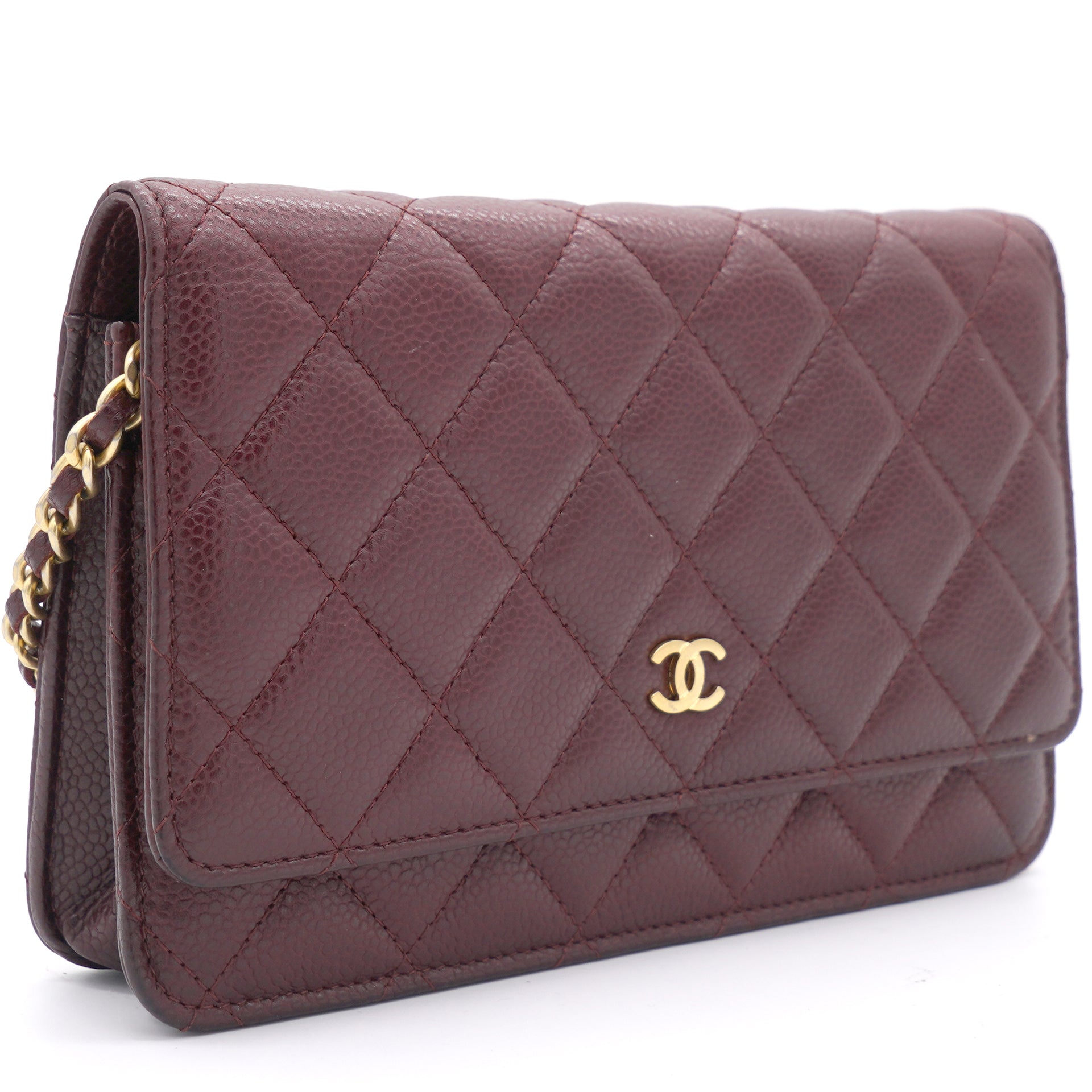 CHANEL Lambskin Quilted Wallet On Chain WOC Burgundy 1162538