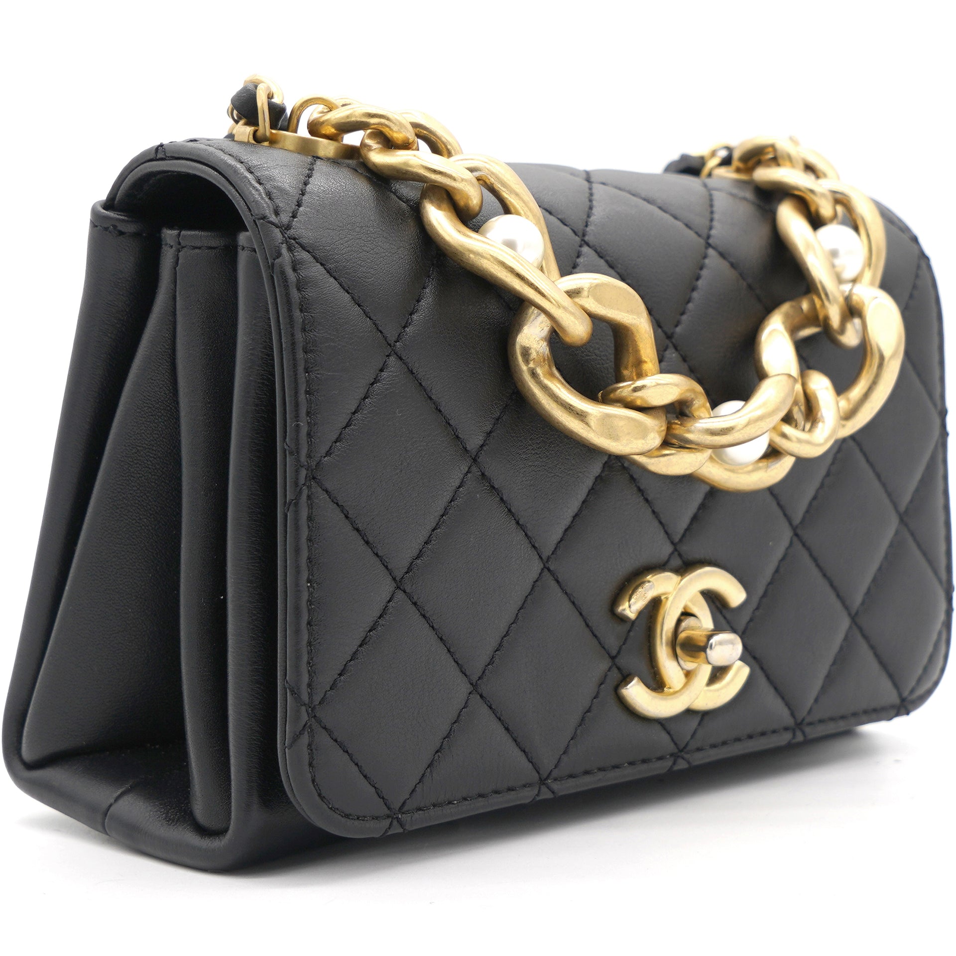 Chanel Calfskin Quilted Pearl Mini Wallet On Chain WOC Black – STYLISHTOP