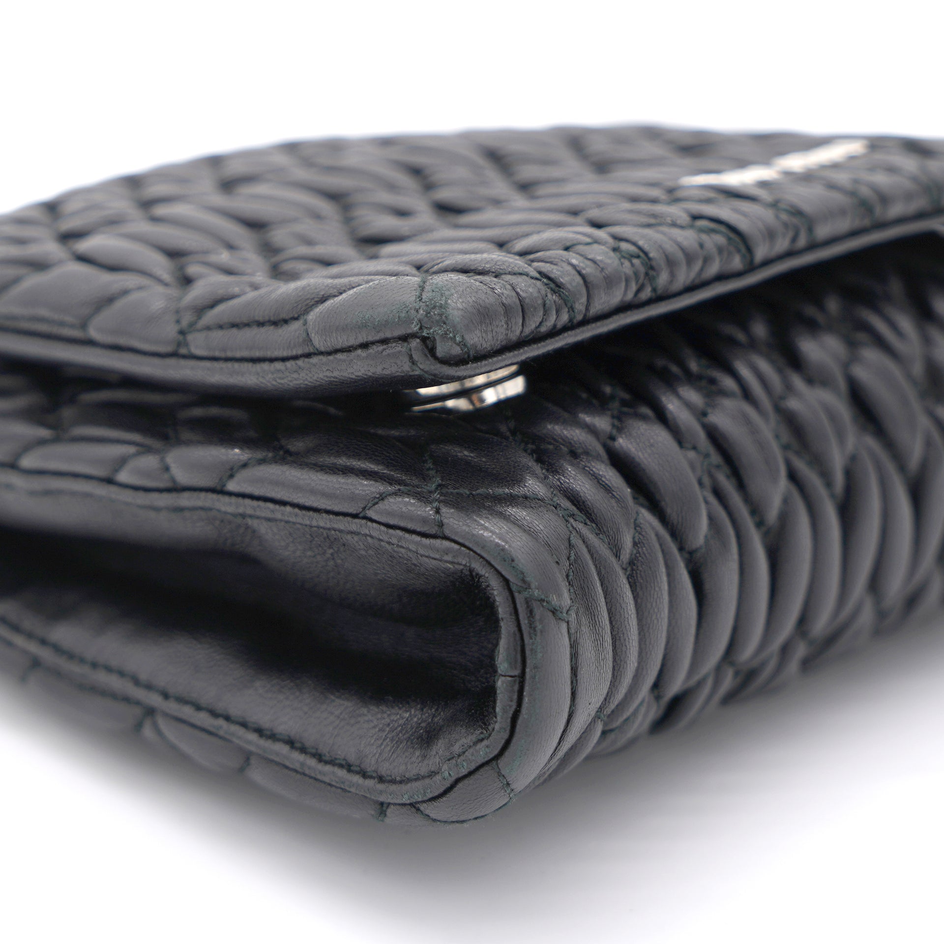 Black Matelasse Leather Crystal Crossbody Bag