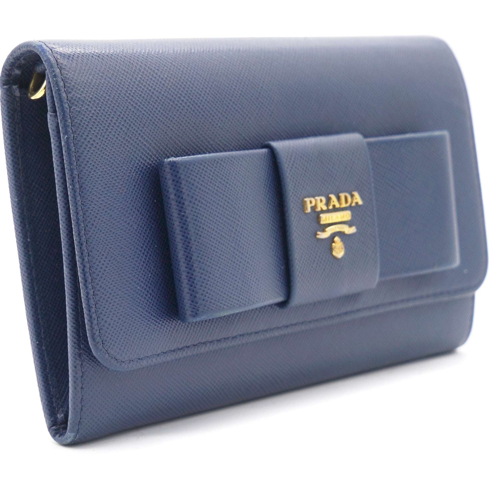 Prada Blue Saffiano Bow Flap Wallet – STYLISHTOP