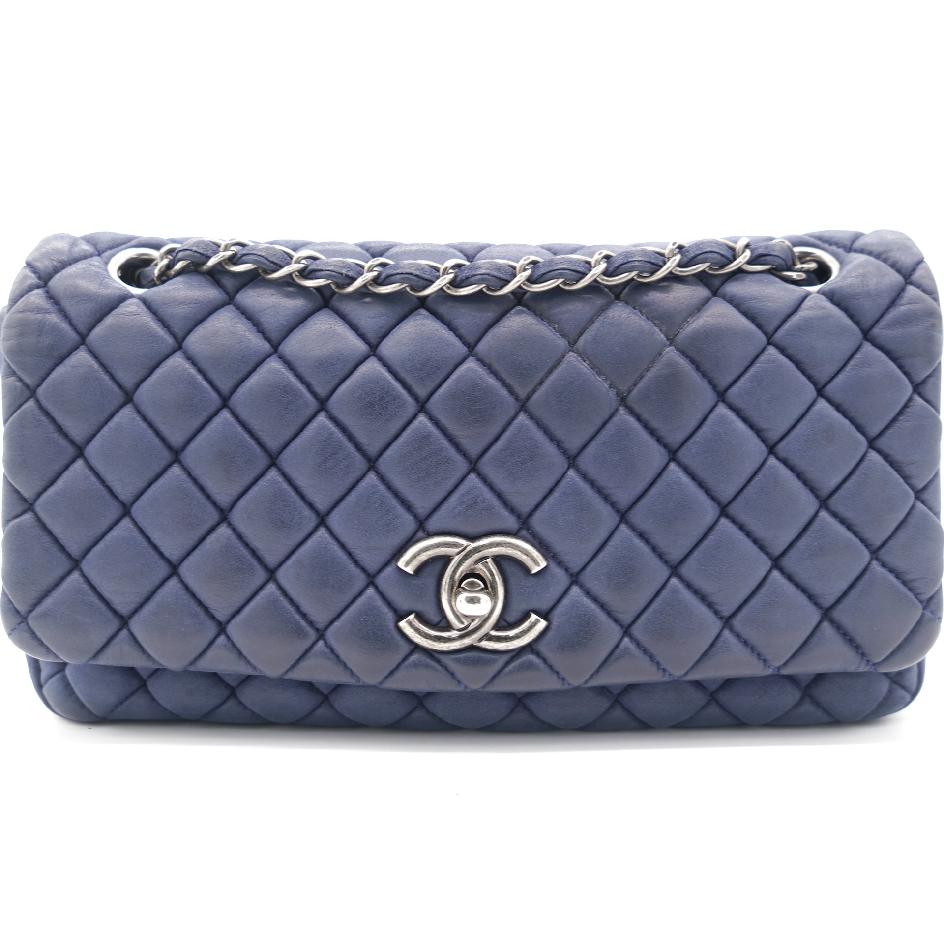 Navy Blue Quilted Leather CC Single Flap Bag